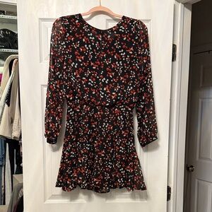 Zara Black and Red Floral Long Sleeve Dress